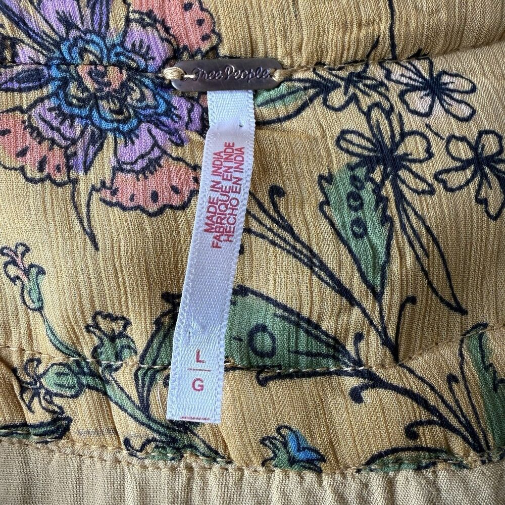 Free People Cassis Chiffon Maxi Dress Turmeric Floral Tiered Boho Festival Large - Picture 10 of 15